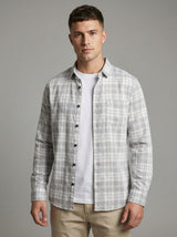 The Showfine Men's Grey and White Plaid Long-Sleeve Button-Down Shirt