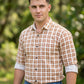 Men's Orange and White Gingham Checkered Button-Down Shirt