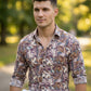 Men's Abstract Print Long Sleeve Button-Down Shirt - Lightweight Casual Top