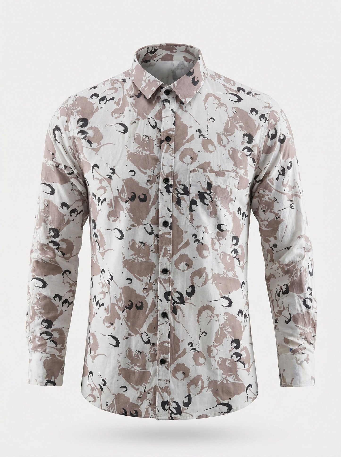 The Showfine Men's Abstract Floral Print Button-Down Shirt - Breathable Linen Blend