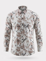 The Showfine Men's Abstract Floral Print Button-Down Shirt - Breathable Linen Blend