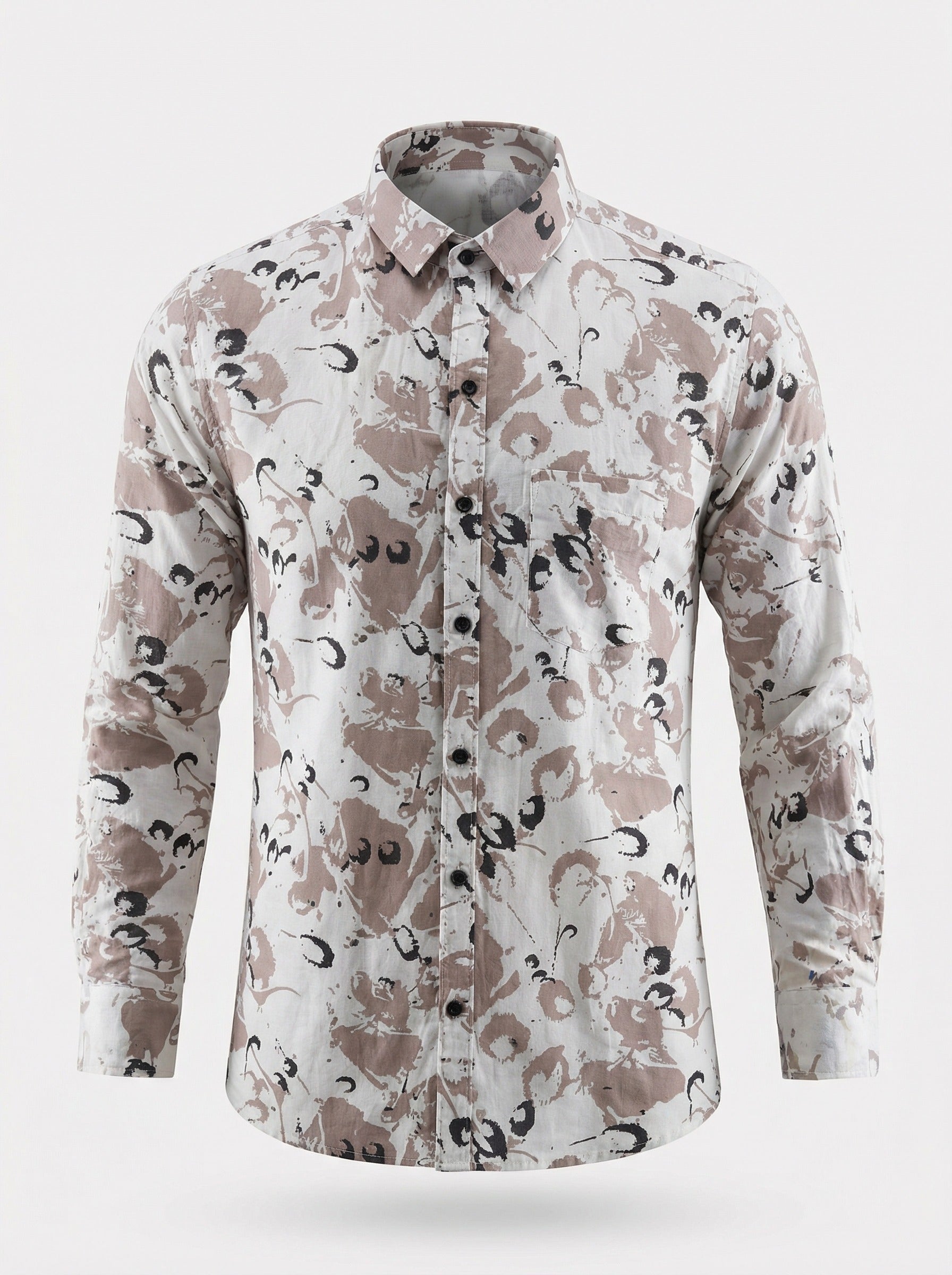 The Showfine Men's Abstract Floral Print Button-Down Shirt - Breathable Linen Blend