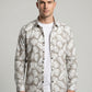 Men's Beige Tropical Leaf Print Long Sleeve Button-Down Shirt