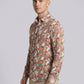 Abstract Marble Print Crinkle-Textured Button-Down Shirt