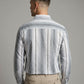 Men's Classic Grey and White Horizontal Striped Long Sleeve Button-Down Shirt