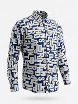 Men's Alphabet Graphic Print Long-Sleeve Button-Down Shirt
