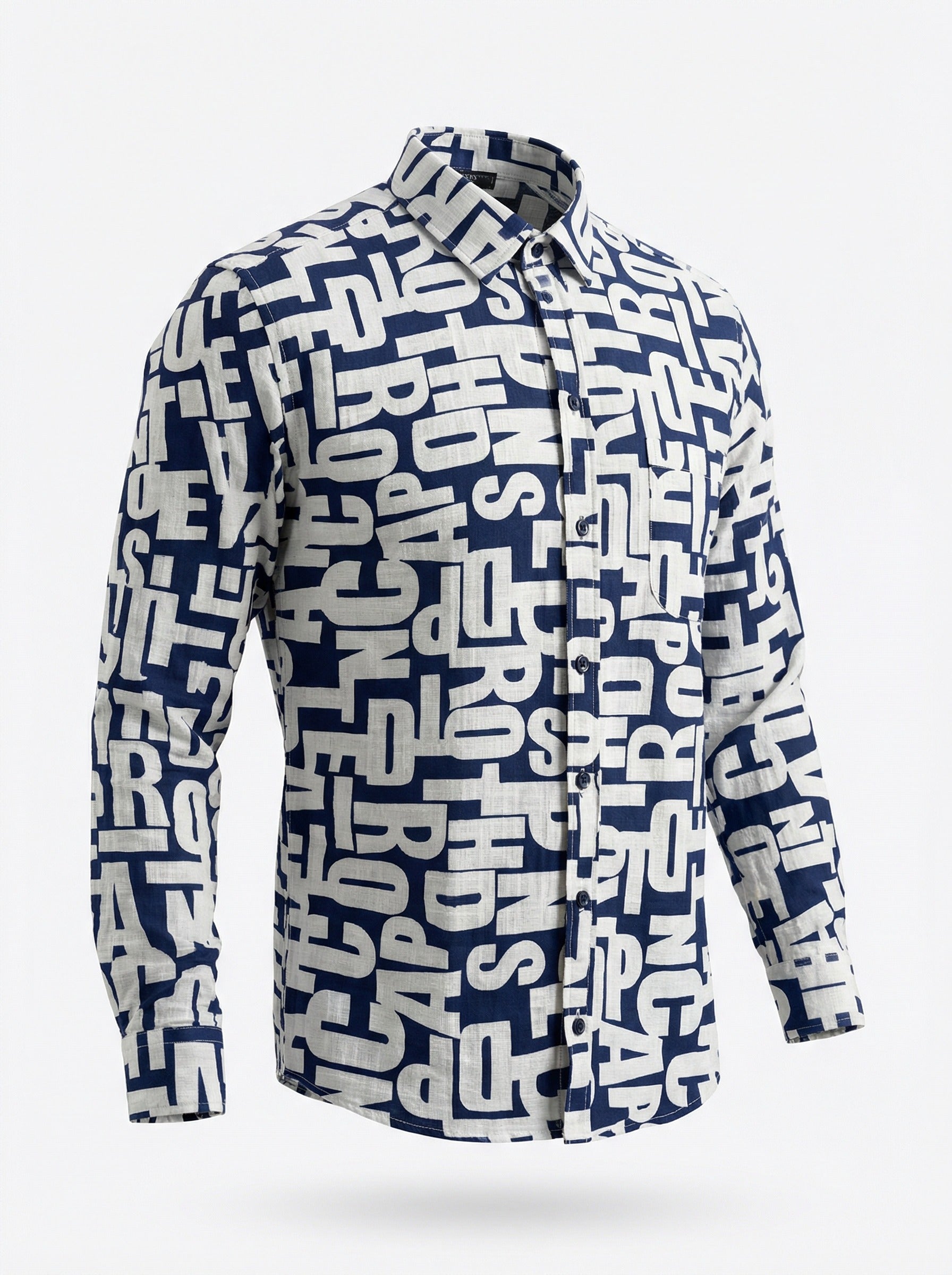 Men's Alphabet Graphic Print Long-Sleeve Button-Down Shirt