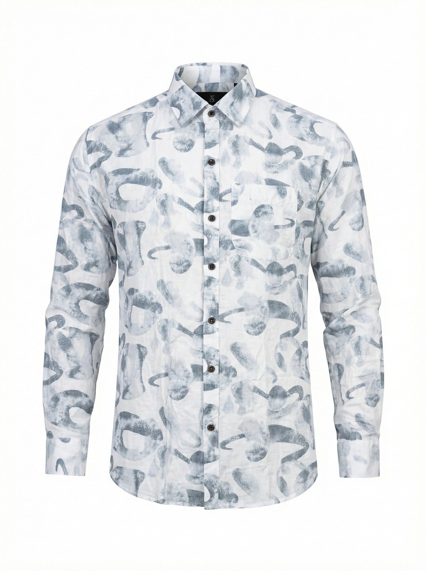 Men's Abstract Print Long Sleeve Button-Down Shirt - Lightweight Casual Top