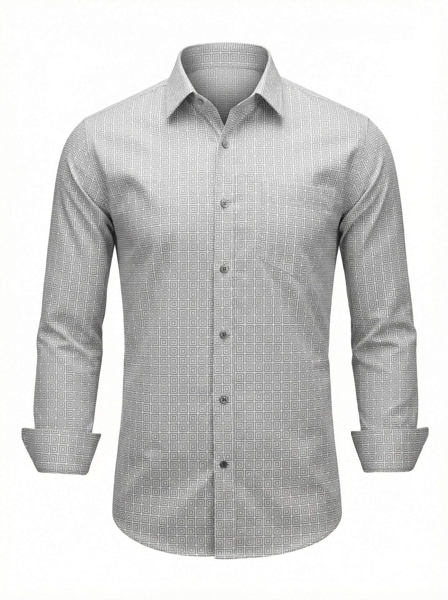 Men's Geometric Greek Key Pattern Long Sleeve Button-Down Shirt
