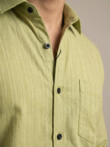 Men's Lime Green Textured Long Sleeve Button Down Casual Shirt