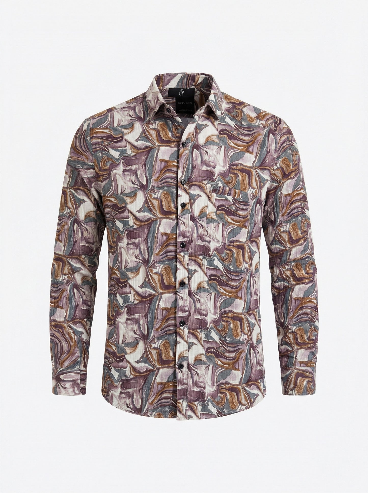 Men's Abstract Print Long Sleeve Button-Down Shirt - Lightweight Casual Top