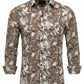 Vintage-Inspired Men's Earth Tone Marble Print Button-Down Shirt