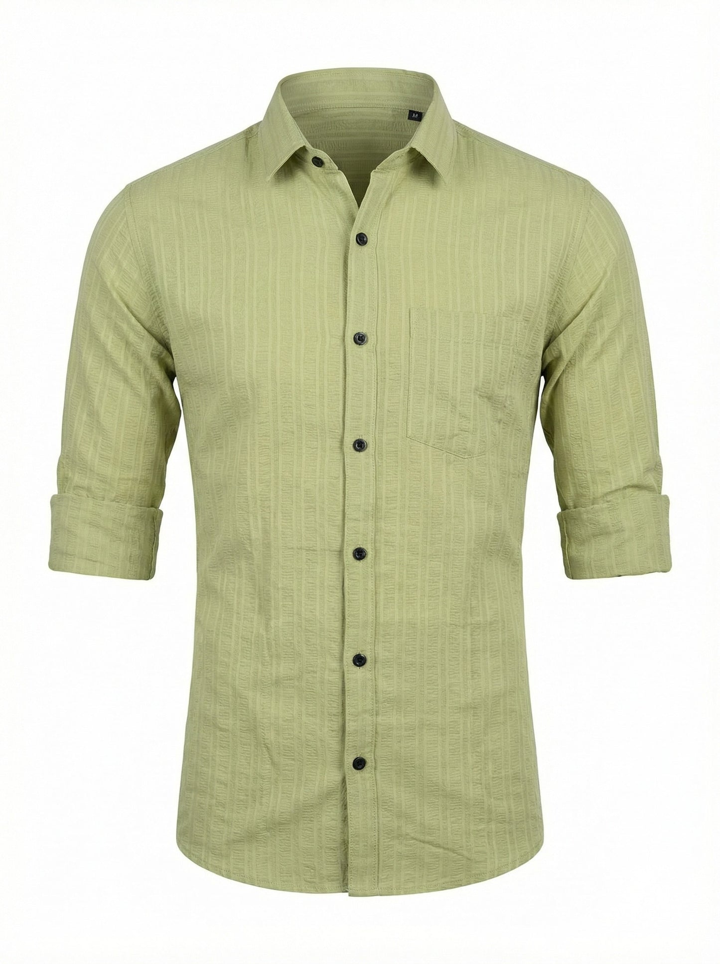 Men's Lime Green Textured Long Sleeve Button Down Casual Shirt