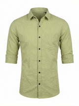 Men's Lime Green Textured Long Sleeve Button Down Casual Shirt