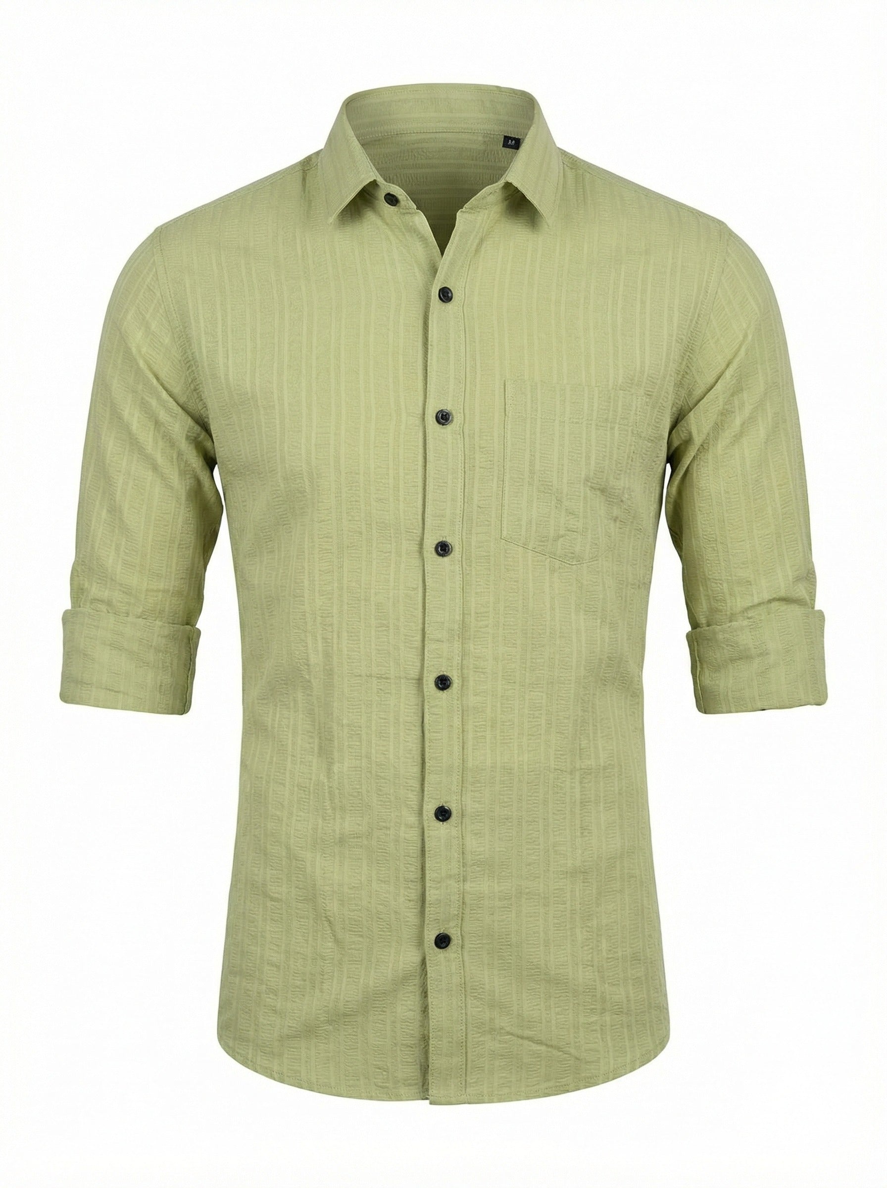 Men's Lime Green Textured Long Sleeve Button Down Casual Shirt
