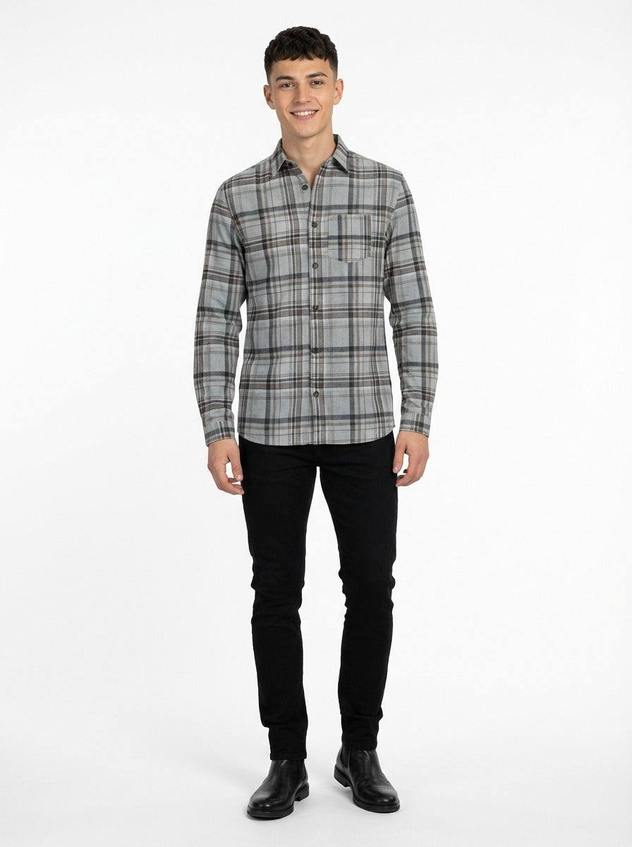 Men's Slim-Fit Premium Brushed Cotton Plaid Shirt