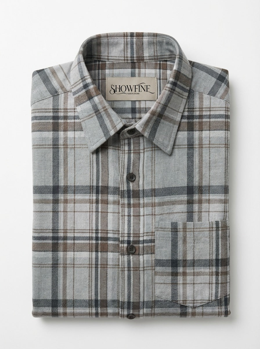 Men's Slim-Fit Premium Brushed Cotton Plaid Shirt
