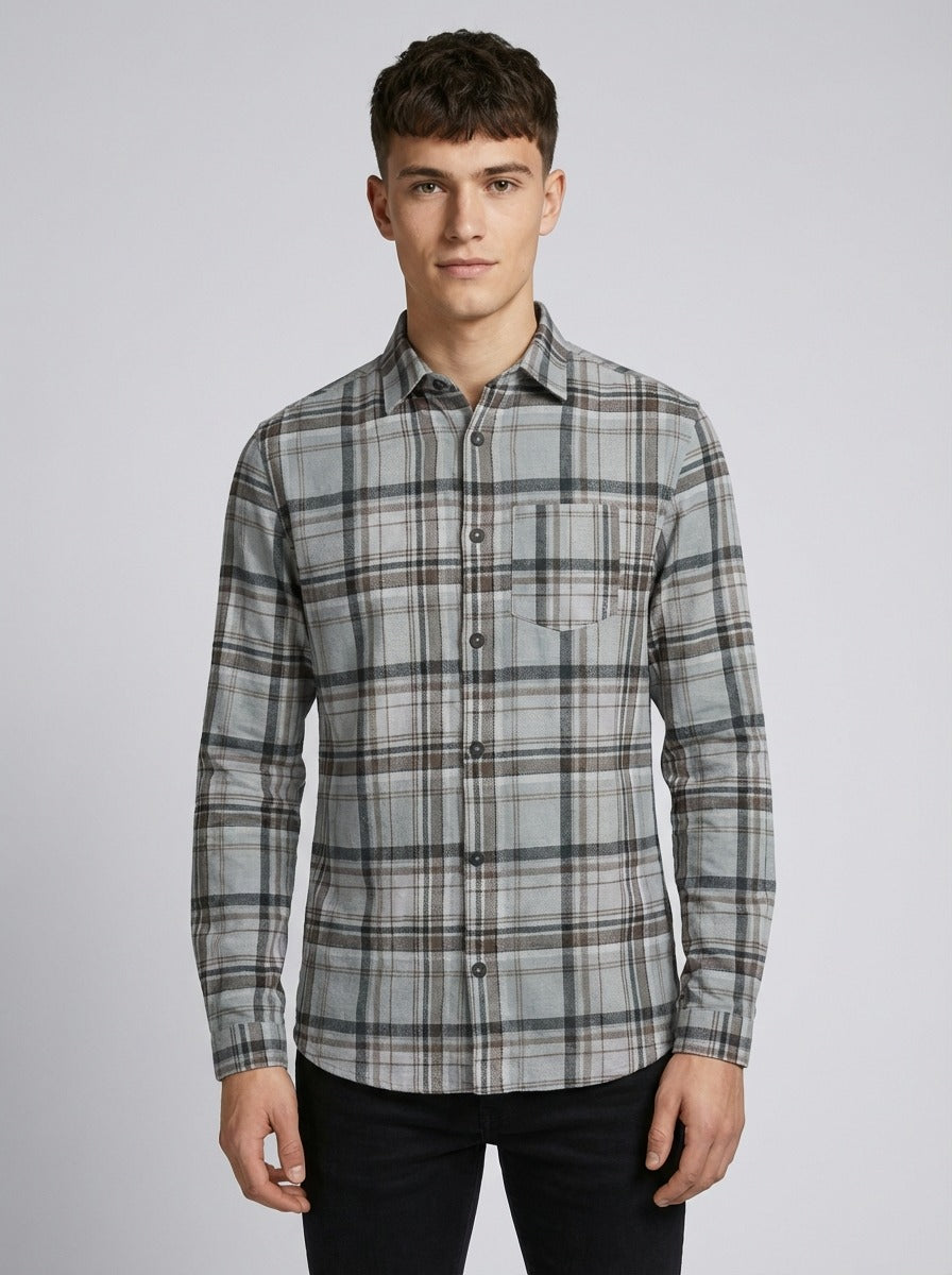 Men's Slim-Fit Premium Brushed Cotton Plaid Shirt