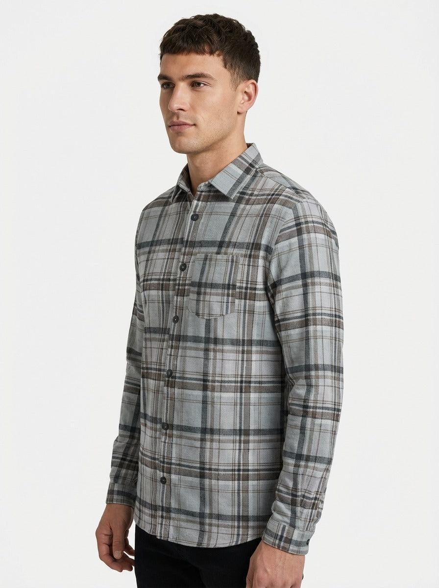Men's Slim-Fit Premium Brushed Cotton Plaid Shirt