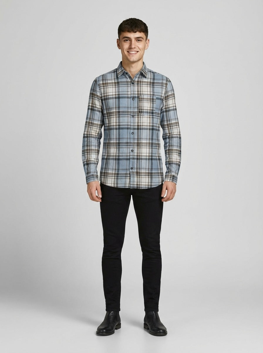 Men's Slim-Fit Premium Brushed Cotton Plaid Shirt