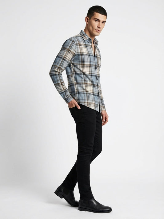 Men's Slim-Fit Premium Brushed Cotton Plaid Shirt