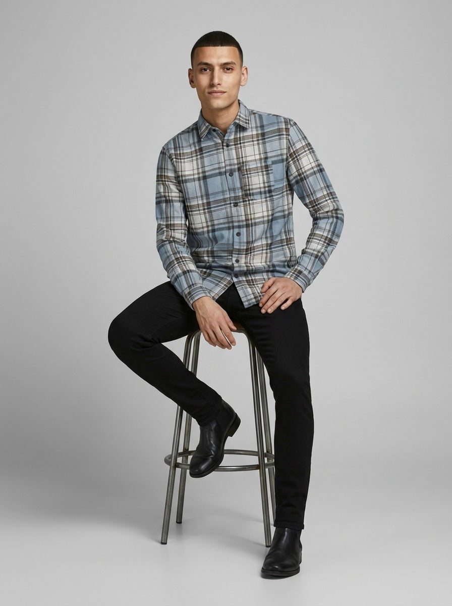Men's Slim-Fit Premium Brushed Cotton Plaid Shirt