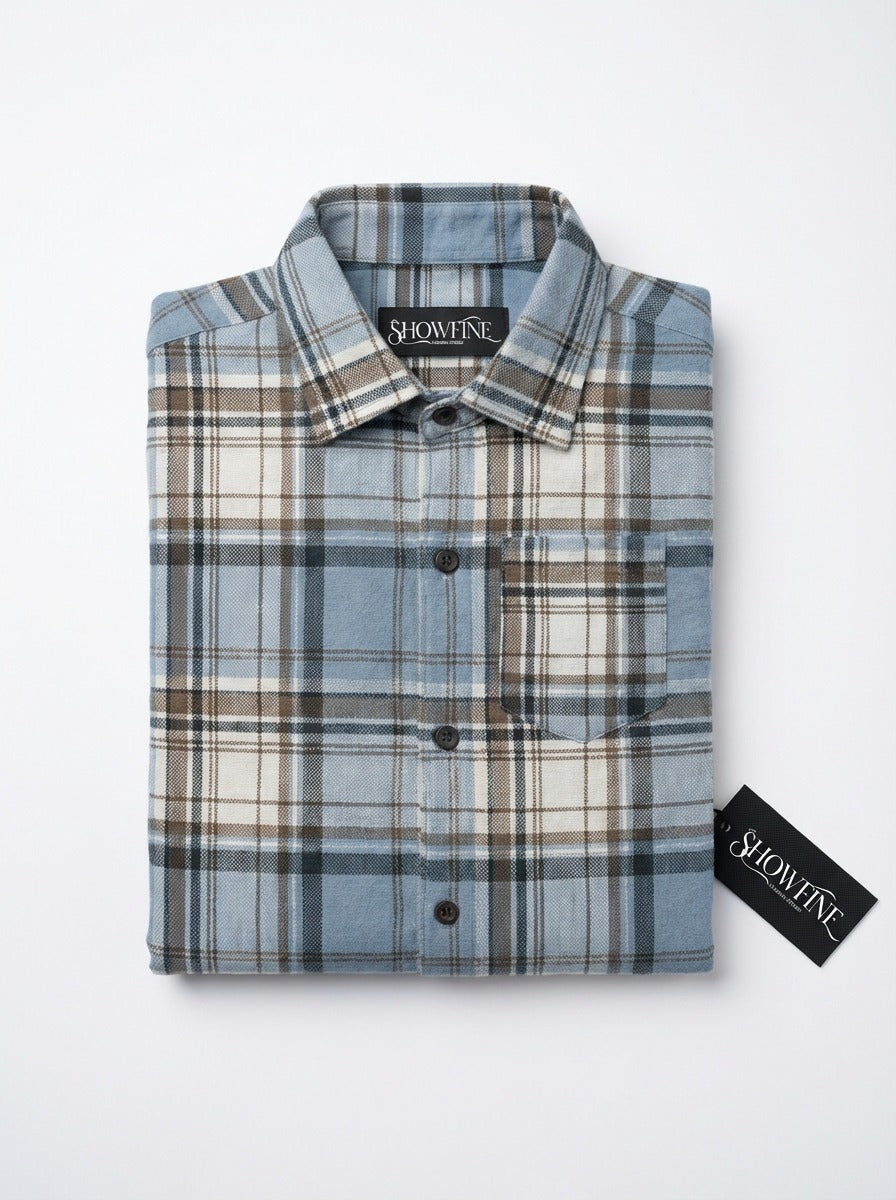 Men's Slim-Fit Premium Brushed Cotton Plaid Shirt