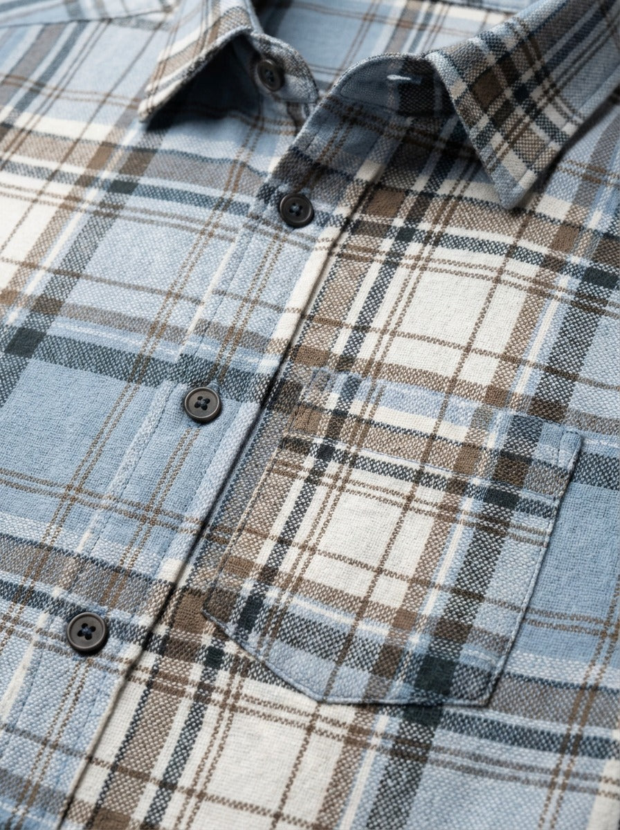 Men's Slim-Fit Premium Brushed Cotton Plaid Shirt