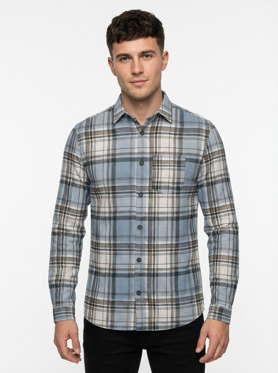 Men's Slim-Fit Premium Brushed Cotton Plaid Shirt