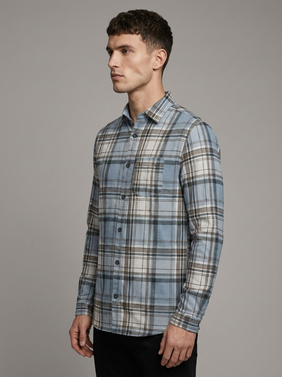 Men's Slim-Fit Premium Brushed Cotton Plaid Shirt