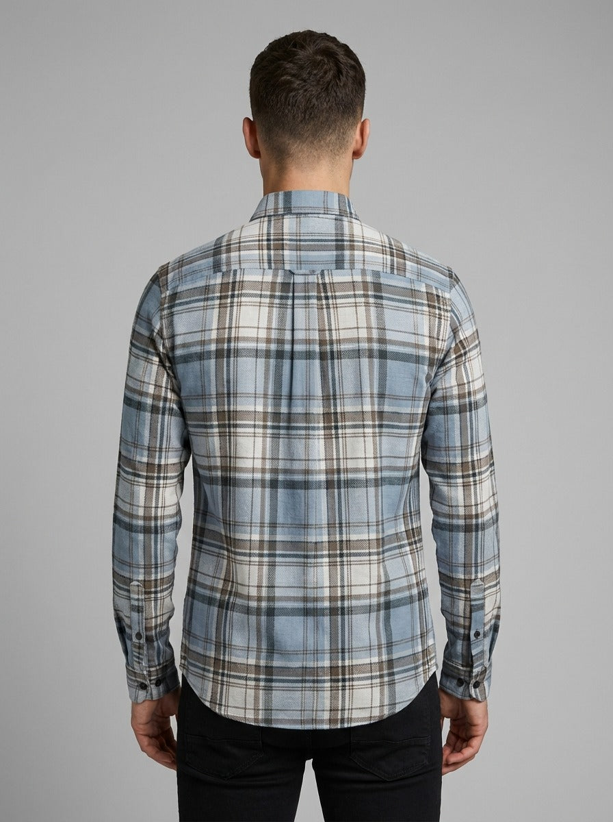 Men's Slim-Fit Premium Brushed Cotton Plaid Shirt