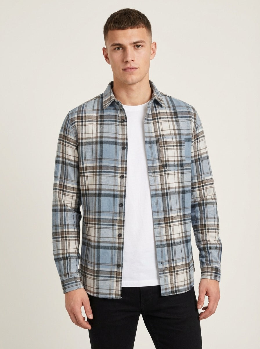 Men's Slim-Fit Premium Brushed Cotton Plaid Shirt