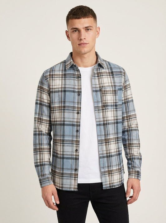 Men's Slim-Fit Premium Brushed Cotton Plaid Shirt