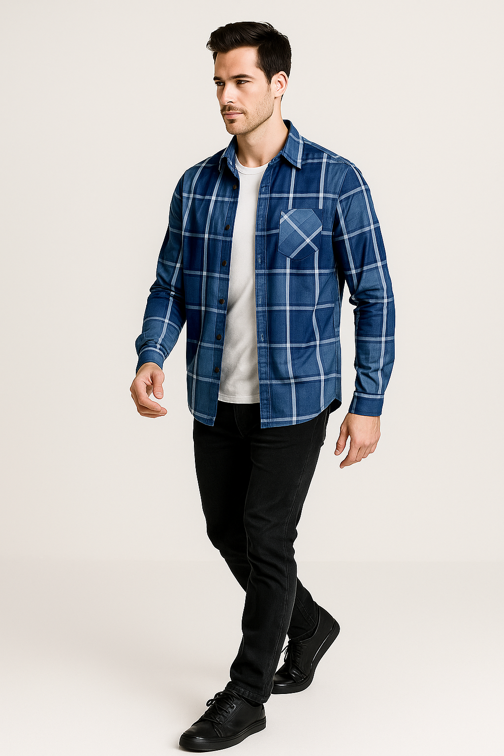 Gingham Plaid Cotton Dress Shirt – Men’s Long Sleeve Casual Button Down