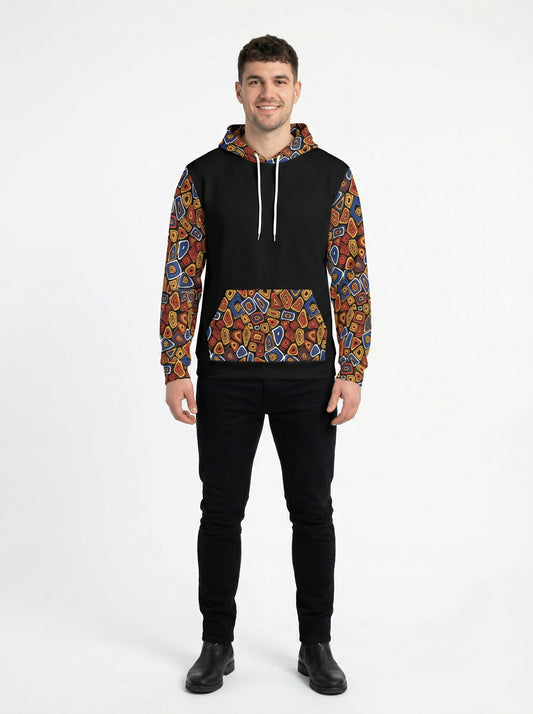 Abstract Geometric Mosaic Print Men's Contrast Hoodie - Streetwear Art Pullover