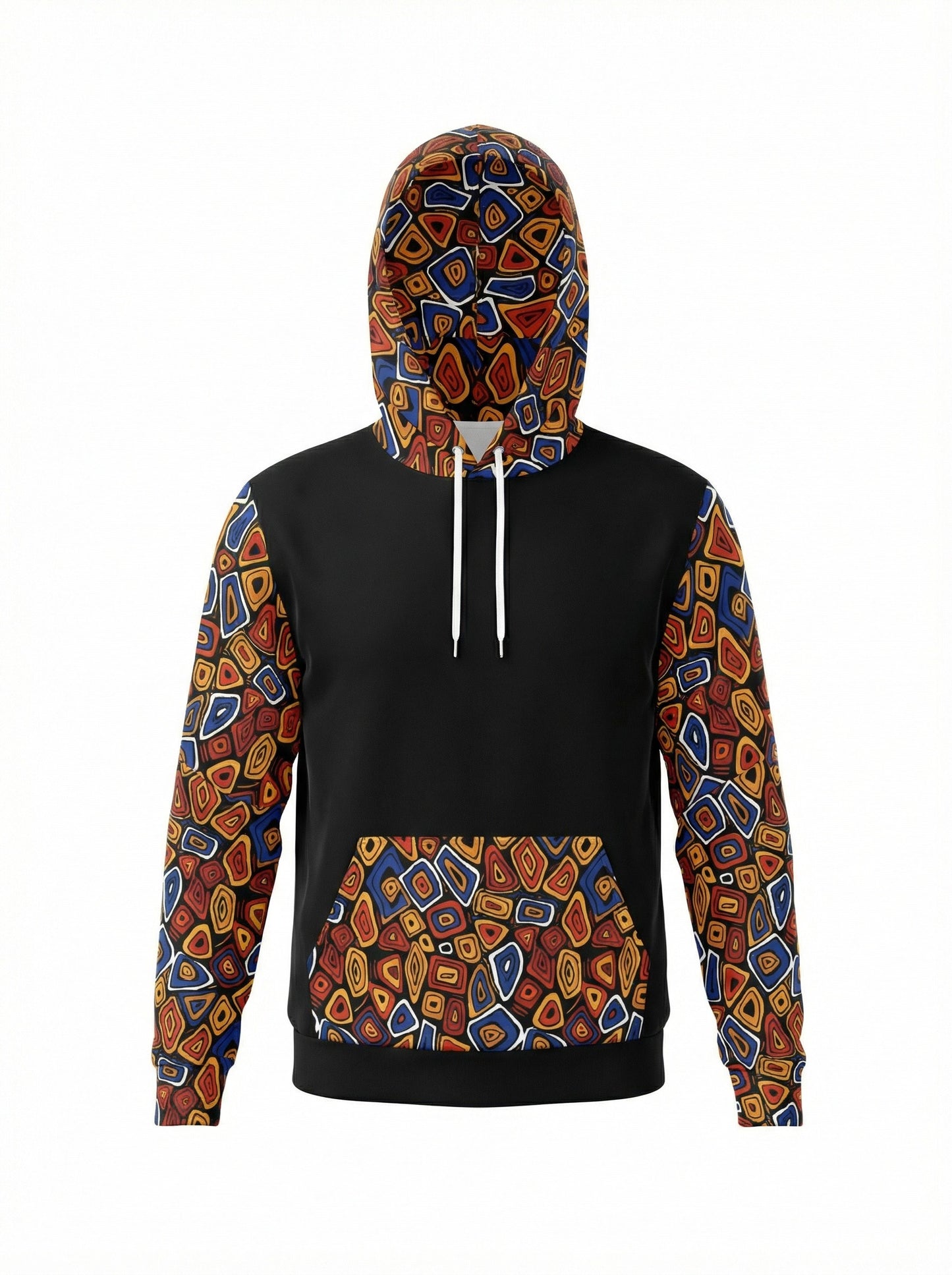 Abstract Geometric Mosaic Print Men's Contrast Hoodie - Streetwear Art Pullover
