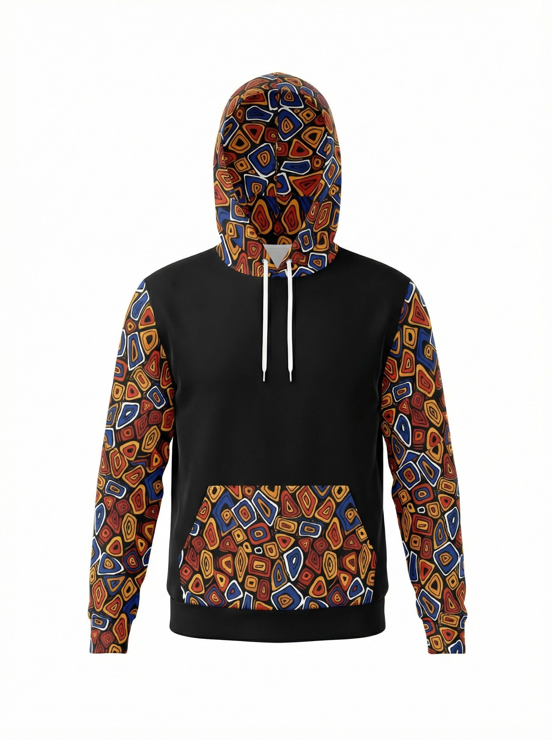 Abstract Geometric Mosaic Print Men's Contrast Hoodie - Streetwear Art Pullover