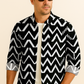 Geometric Printed Casual Button Down Shirt – Long Sleeve Cotton Summer Beachwear with Pocket