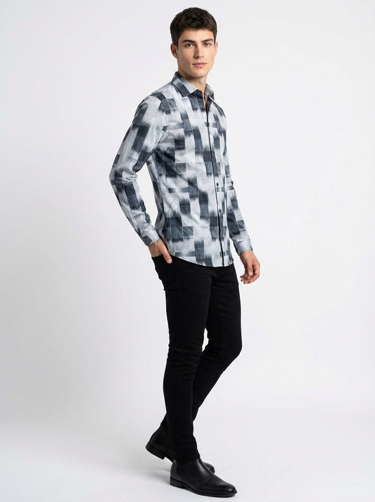 Men's Abstract Brushstroke Silk-Cotton Tailored Shirt