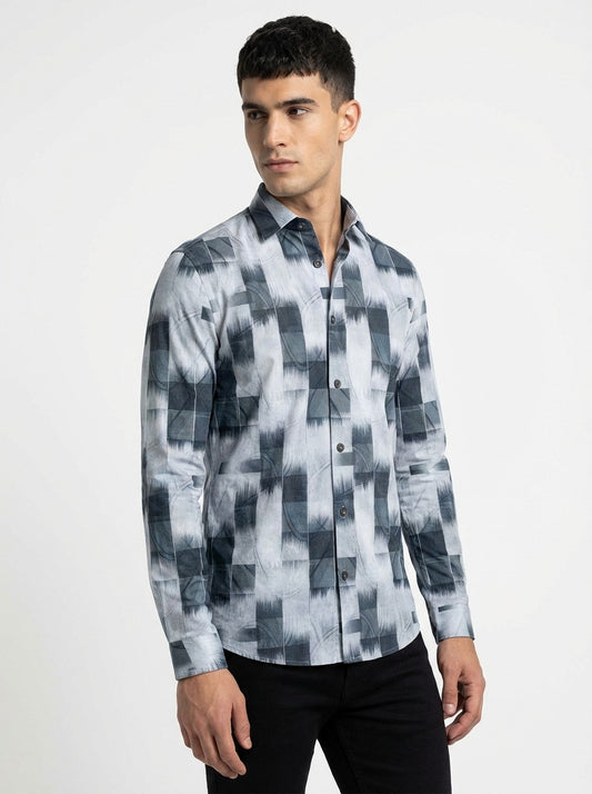 Men's Abstract Brushstroke Silk-Cotton Tailored Shirt