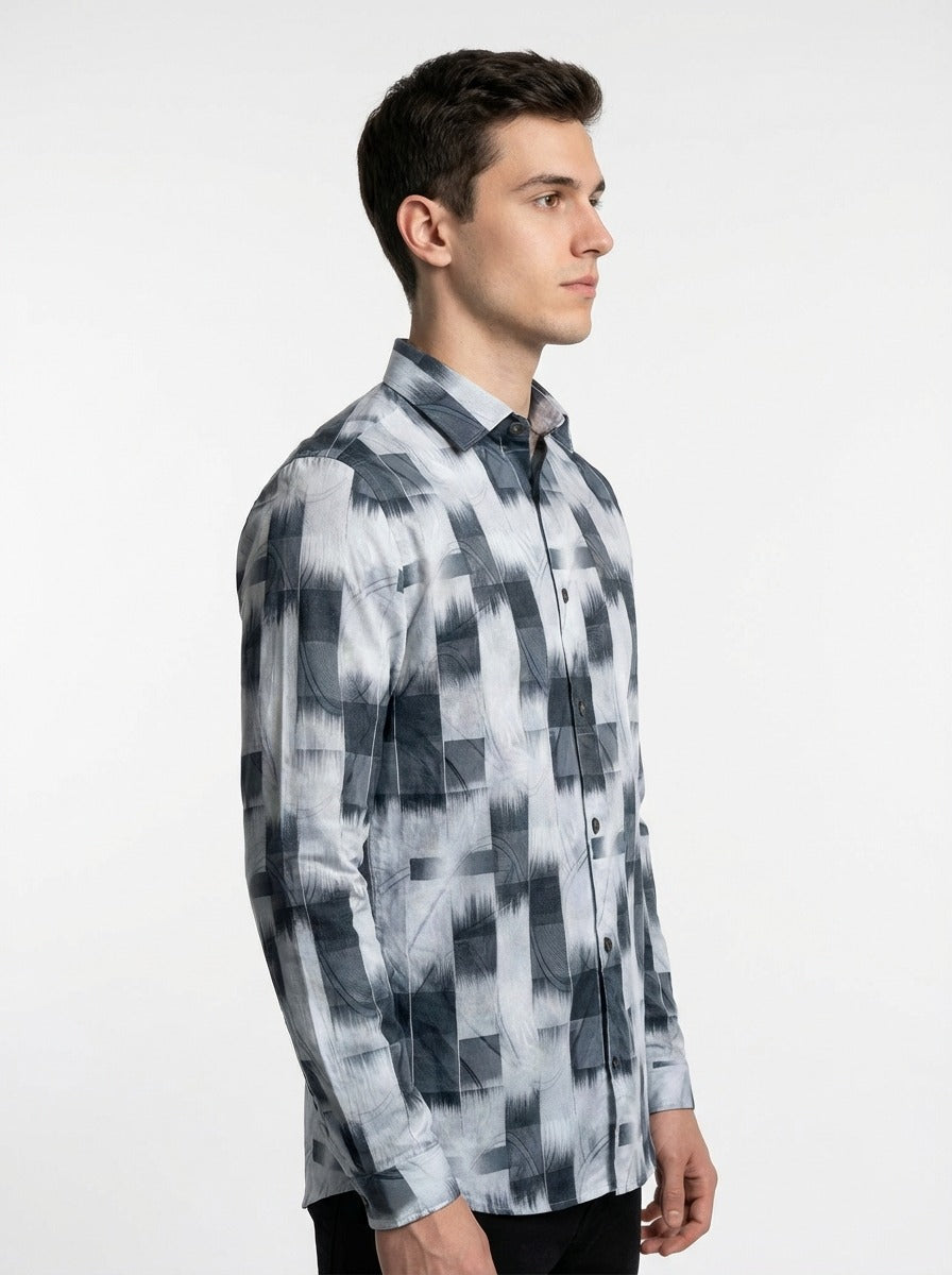 Men's Abstract Brushstroke Silk-Cotton Tailored Shirt