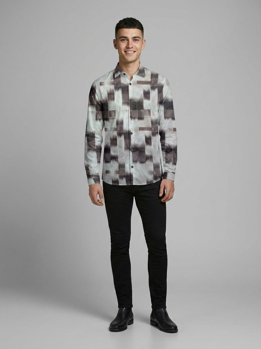 Men's Abstract Brushstroke Silk-Cotton Tailored Shirt