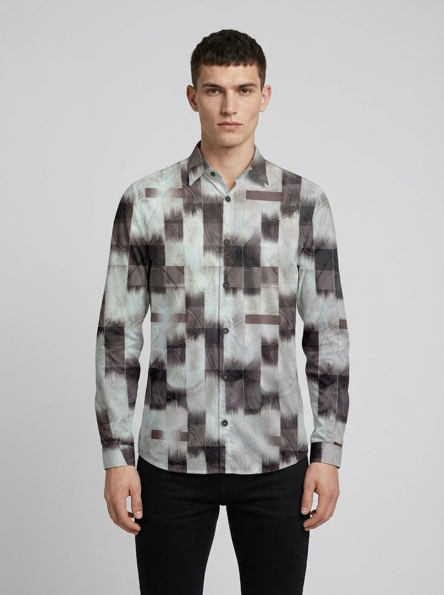 Men's Abstract Brushstroke Silk-Cotton Tailored Shirt