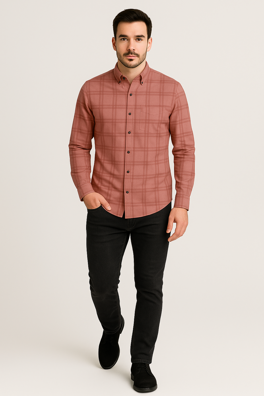 Men’s Cotton Plaid Shirt – Long Sleeve Button-Down