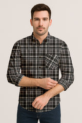 Long Sleeve Plaid Cotton Shirt – Button Down Checkered Casual Dress Shirt