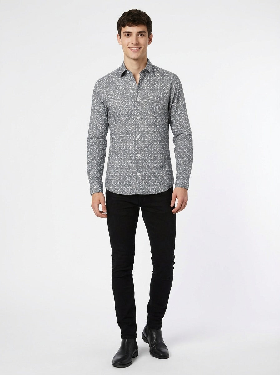 Men's Slim Fit Mosaic Print Cotton Shirt - Slim Fit Luxury Shirt