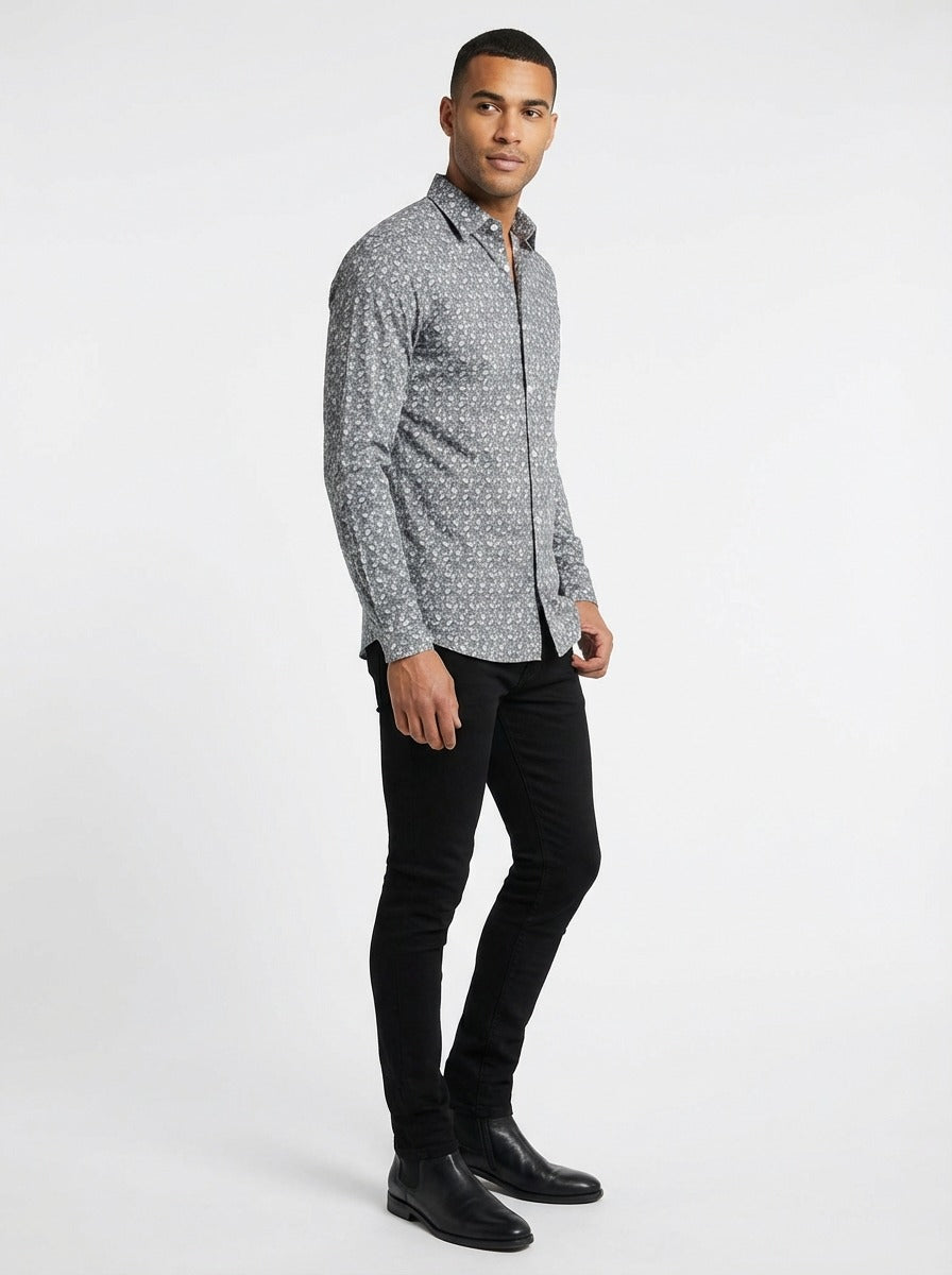 Men's Slim Fit Mosaic Print Cotton Shirt - Slim Fit Luxury Shirt