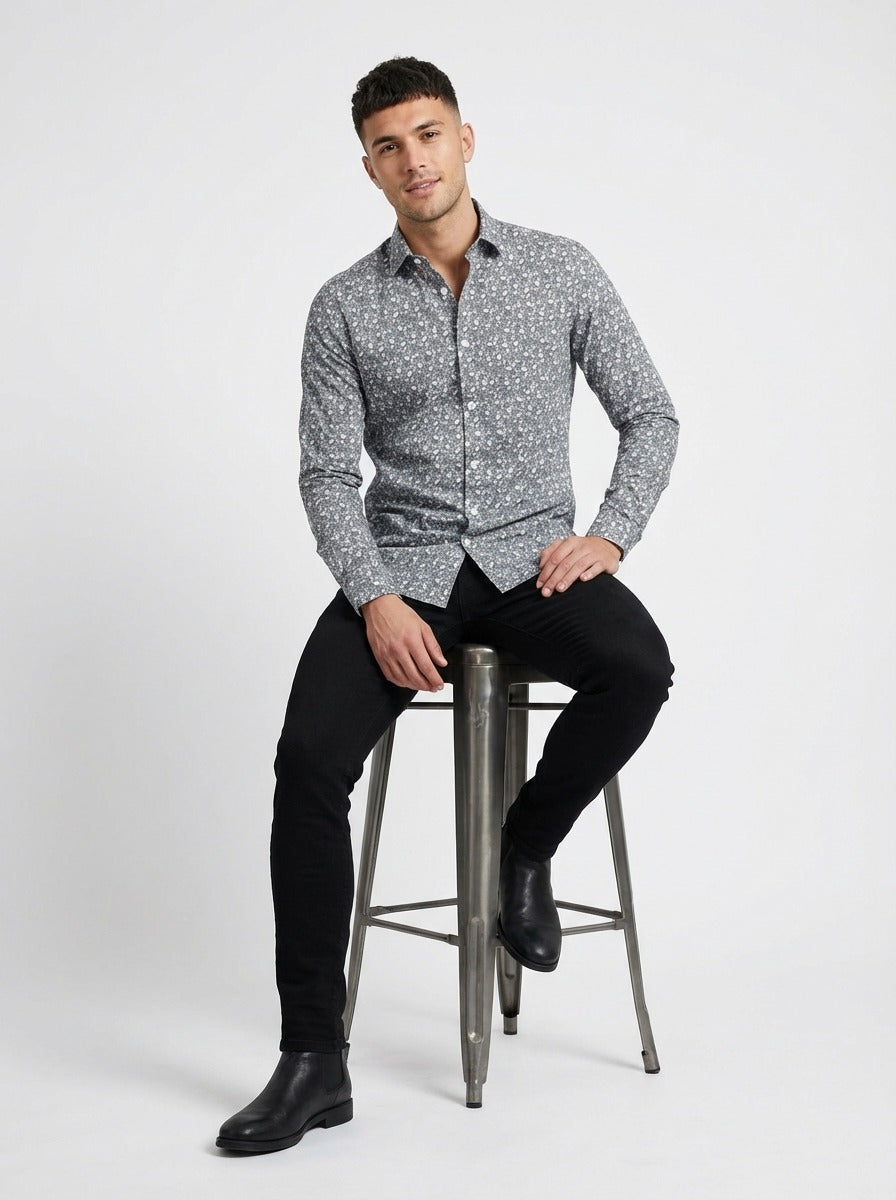 Men's Slim Fit Mosaic Print Cotton Shirt - Slim Fit Luxury Shirt