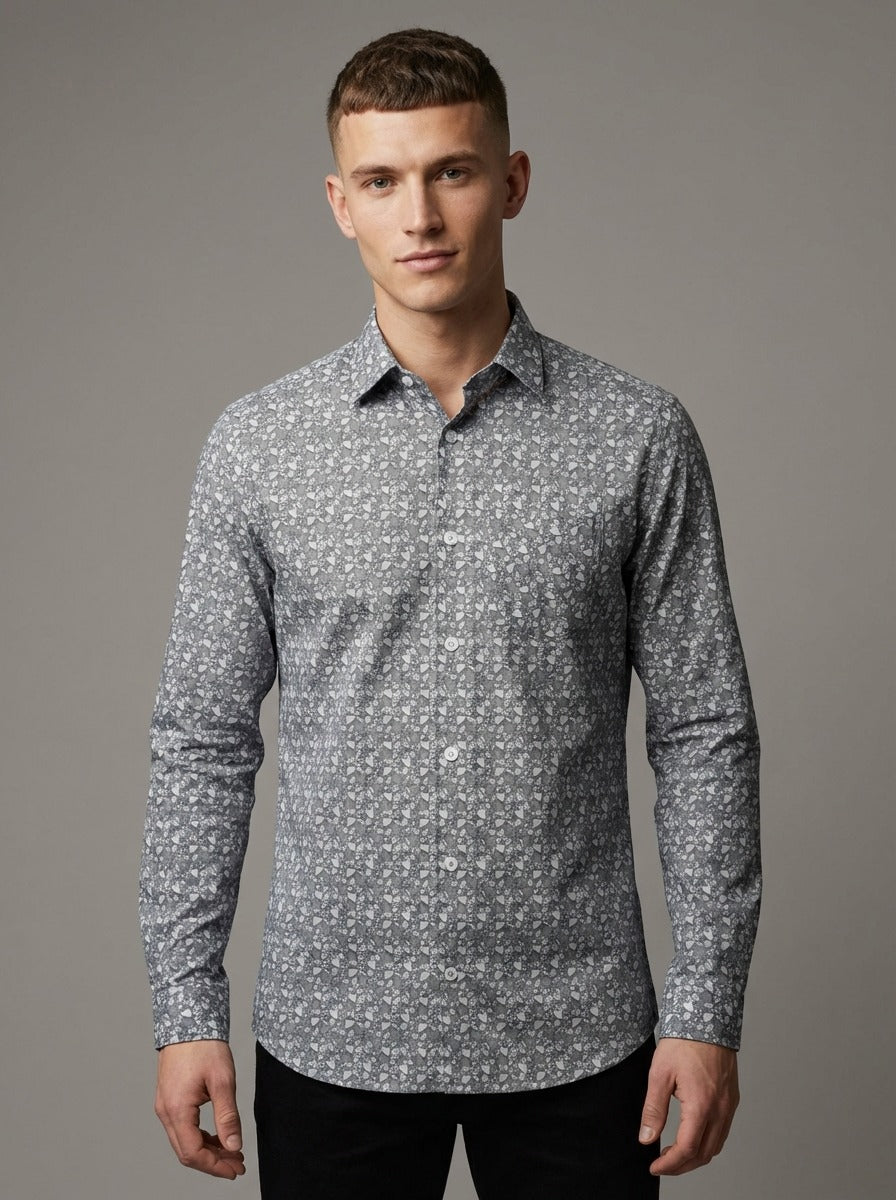 Men's Slim Fit Mosaic Print Cotton Shirt - Slim Fit Luxury Shirt