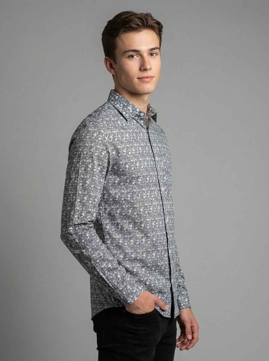Men's Slim Fit Mosaic Print Cotton Shirt - Slim Fit Luxury Shirt